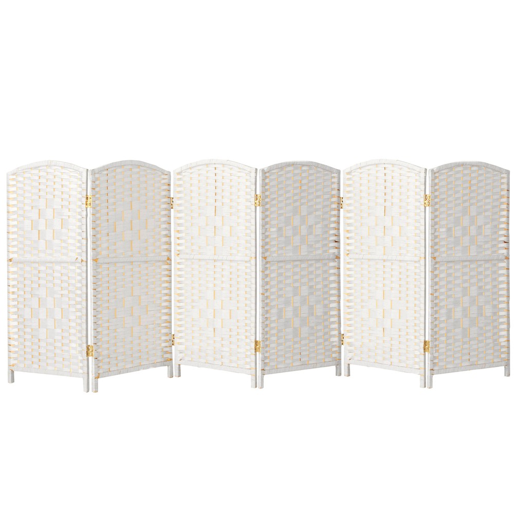 3 ft. Short Diamond Weave Fiber Folding Screen - White - 6 Panel