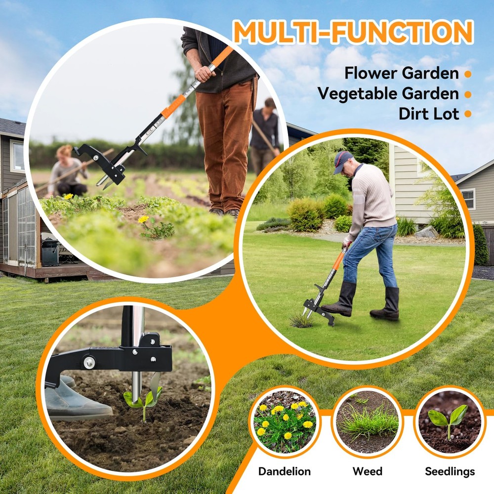 Weed Puller Tool,Detachable Stand Up Weed Puller with Long Handle,3-Claw Stee...