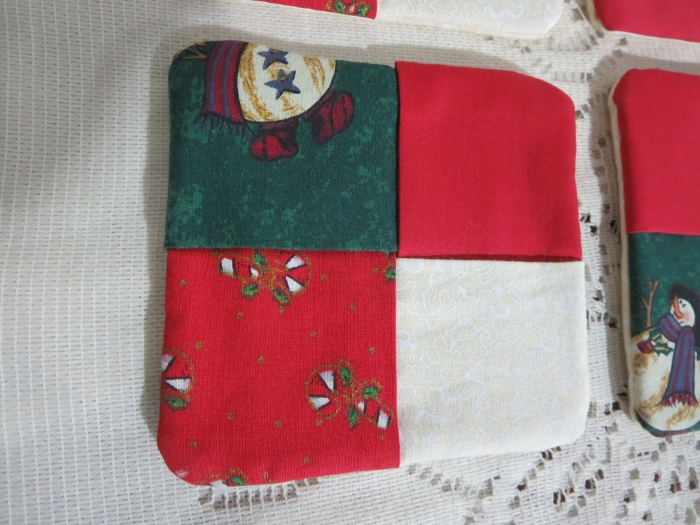 4 Handmade Quilted Snowman Coasters 4" Square