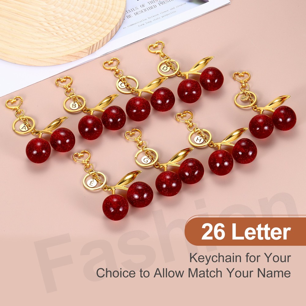 Alphabet E Cherry Initial Letter Keychain Charm(Red)