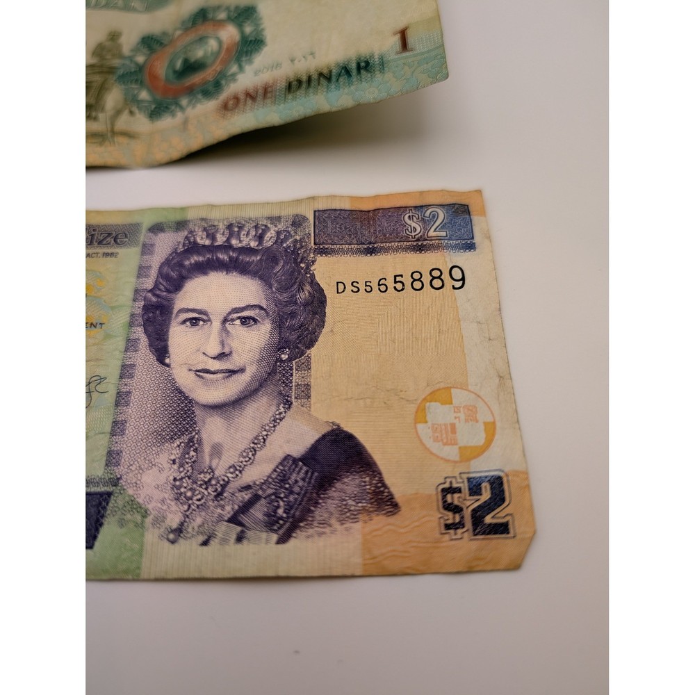 Belize 2 Dollars 2017 & Jordan 1 Dinar 2016 World Banknote Currency Set