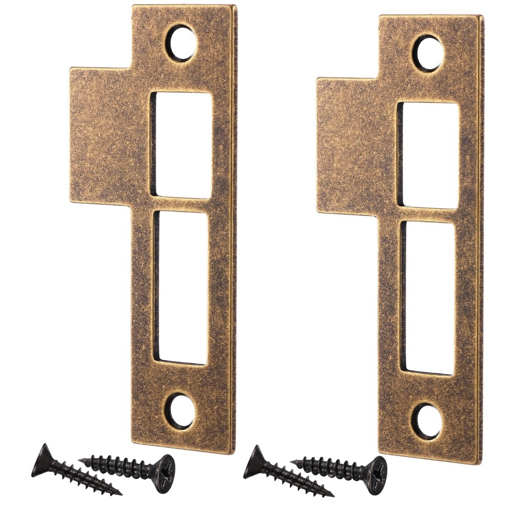 2 Pcs Antique Brass Door Strike Plate Latch with Screws Solid Brass Replacement
