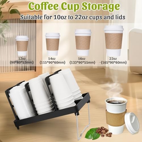Plastic Coffee Cup Holder Organizer with 6 Compartments for 5-22oz Cups - Ideal