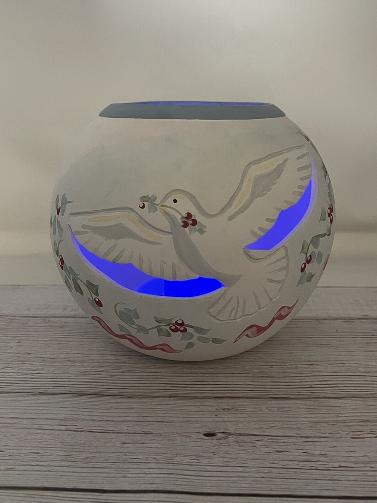Christmas Dove Tabletop Ceramic Candleholder 6.5” Tall