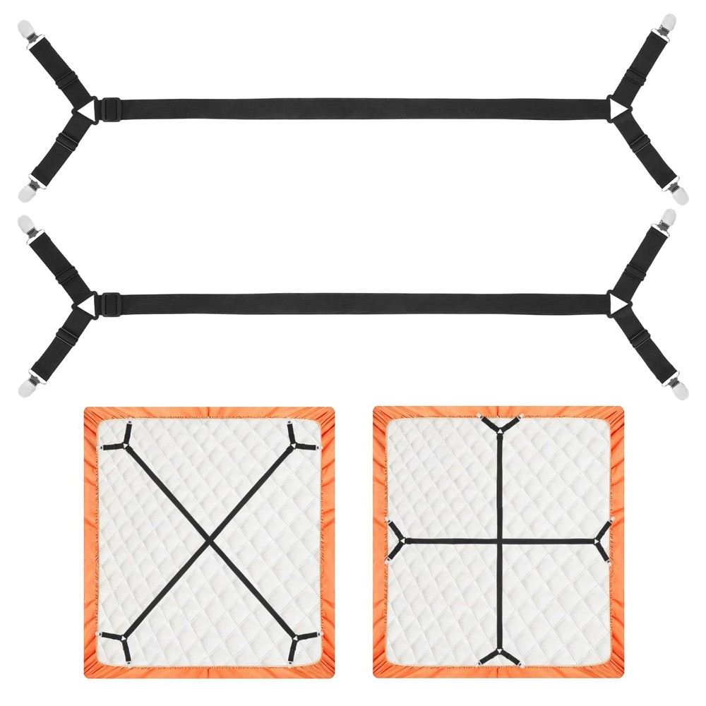 LKbeuuu Bed Sheet Holder Straps, 2Pcs Elastic Adjustable Black