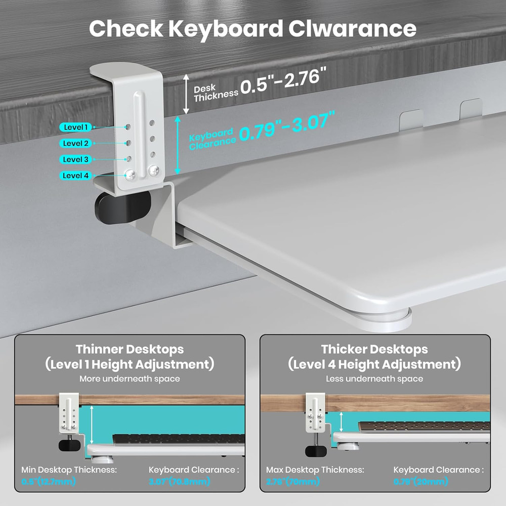 Keyboard Tray under Desk, Pull Out Keyboard & Mouse Tray with Adjustable C-Clamp