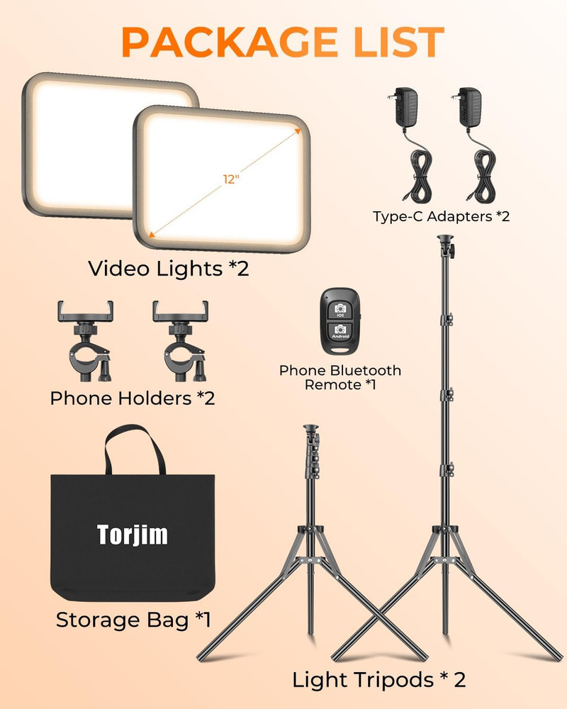 12'' LED Video Light Kit | High Brightness | 5 Lighting Modes | 3000-6500K Studi