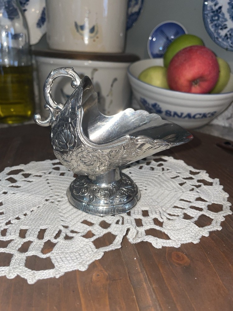 Victorian Silverplate Creamer Rose Pattern Floral Design