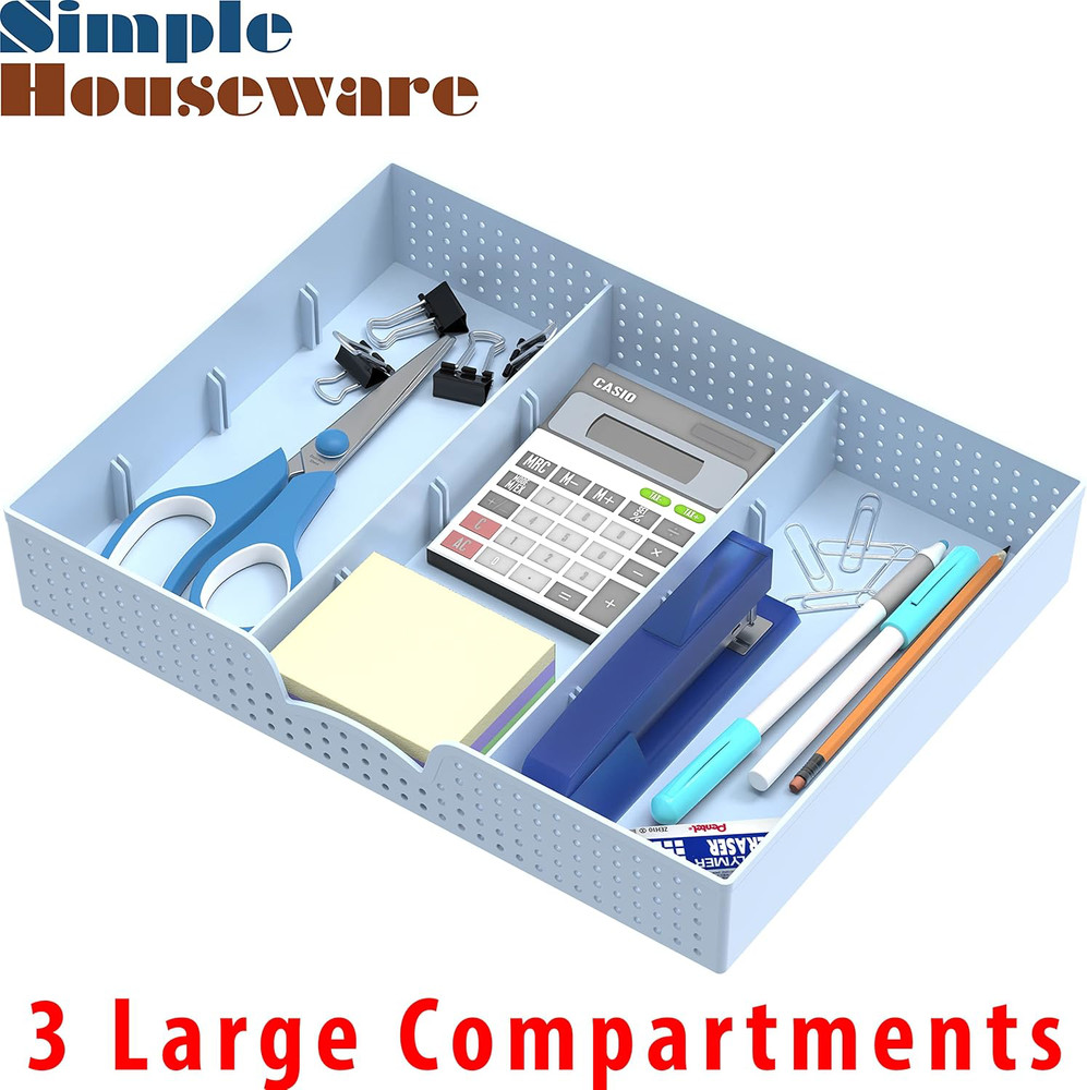 Blue Drawer Organizer Tray - 9 Adjustable Compartments for Home Storage