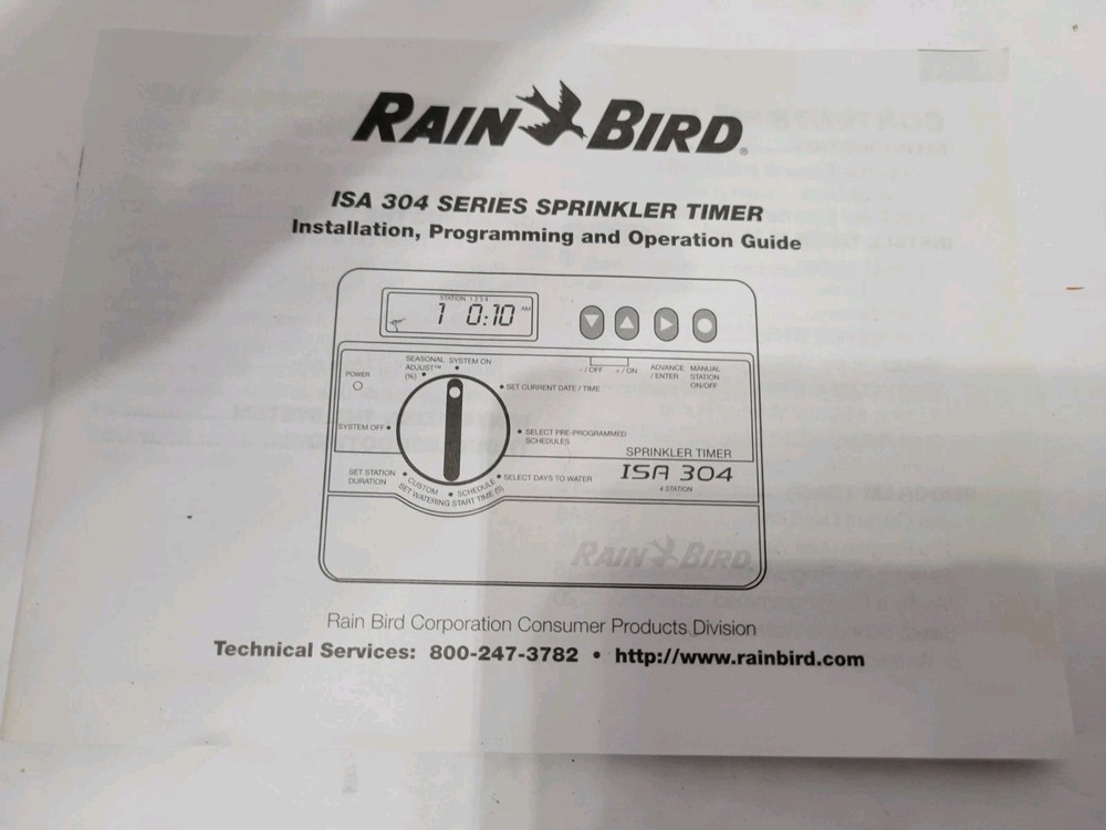 #M) Rain Bird Automatic Sprinkler Timer ISA-304 4 Station Controller Unit Only