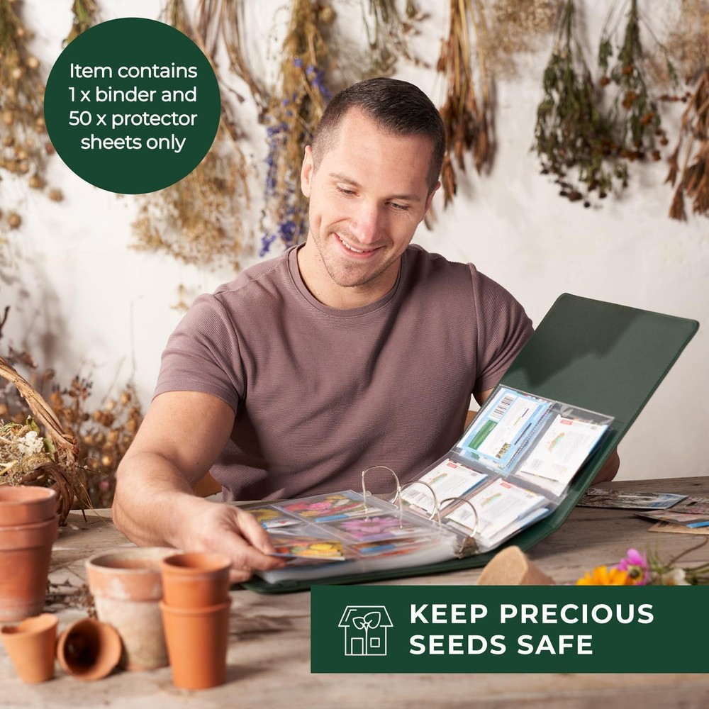 Seed Storage Organizer Binder - Seed Packet Organizer with 50 Pack Sheet Prot...