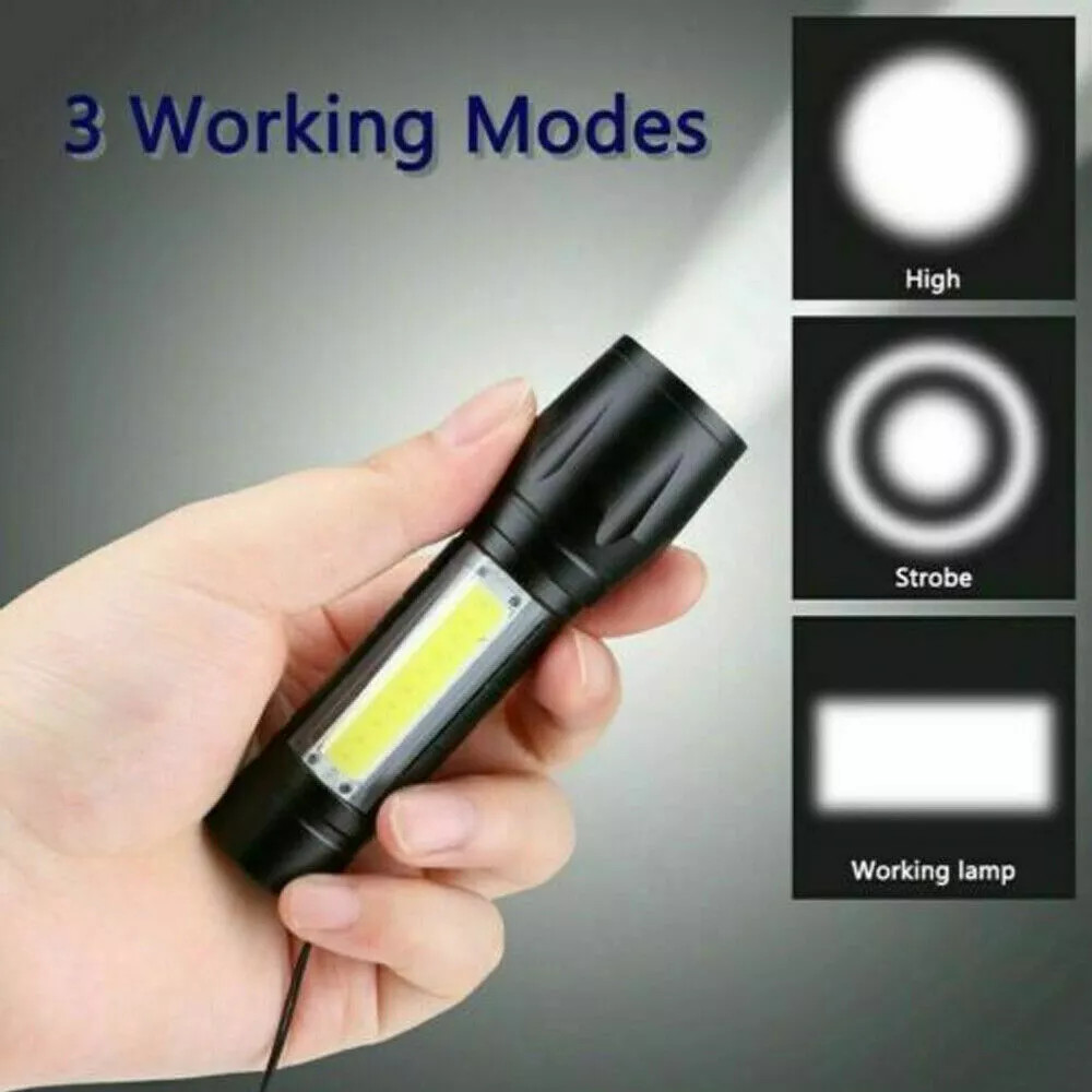 2× Tactical LED Flashlight USB Rechargeable 3 Modes Light Zoomable Lamp Torch US