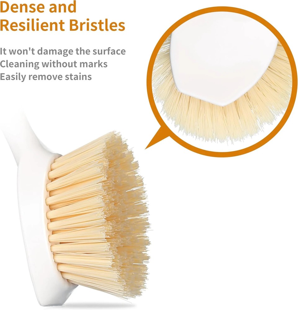 2 Pack Kitchen Dish Brush Bamboo Handle Dish Scrubber Built-in Scraper, Scrub