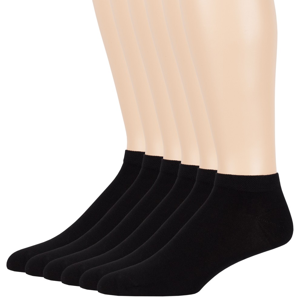 Men's Bamboo 6 Pack Solid Thin Ankle Low Cut Socks L-M Black Khaki Grey White
