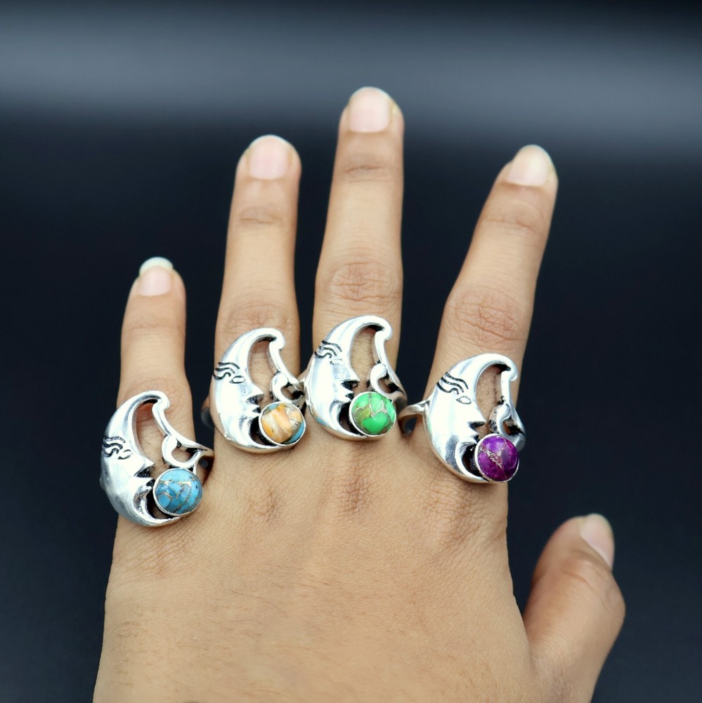 Half Moon Shape American Turquoise Gemstone Silver Ring Gift for her