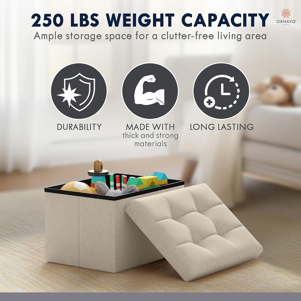 Home Small Storage Ottoman Foldable Collapsible Rectangle Ottoman Foot Rest