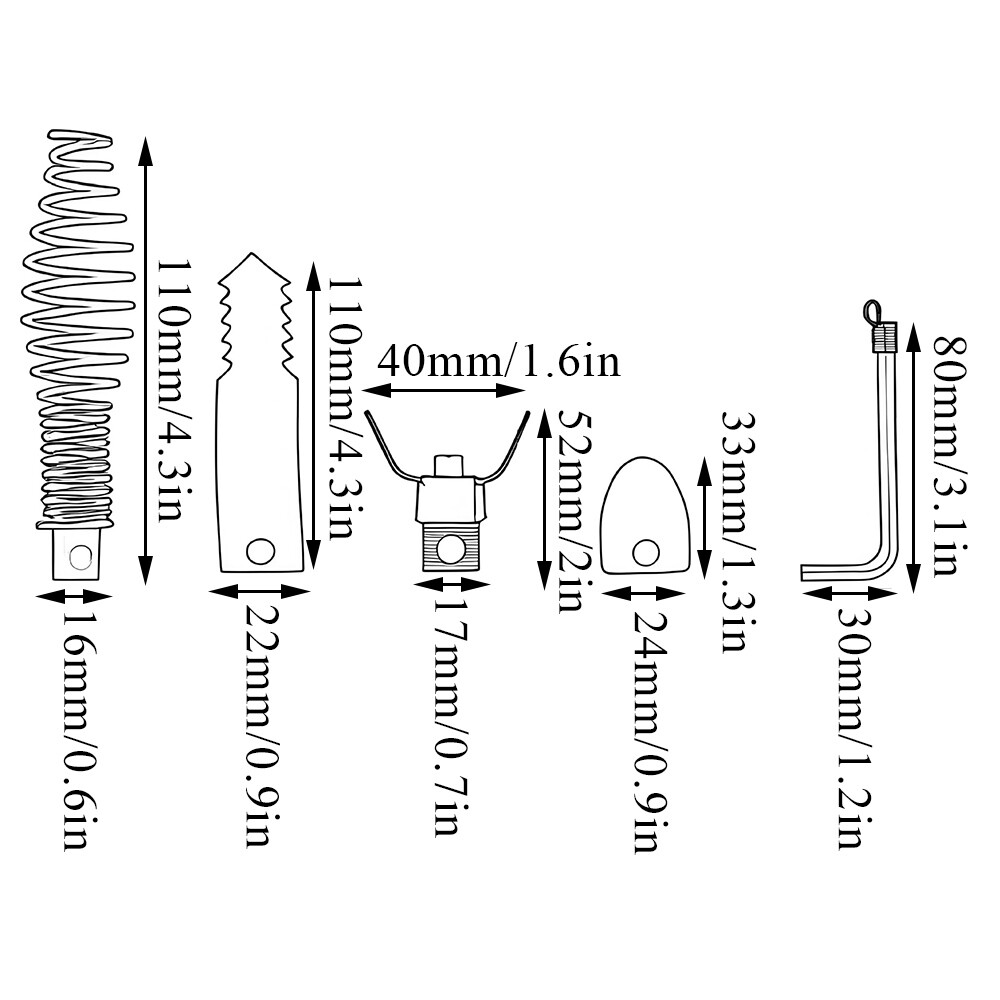 4- Piece Set SEWER SNAKE AUGER BITS DRAIN CLEANER BITS CUTTERS Pipe Tools Kit ↲