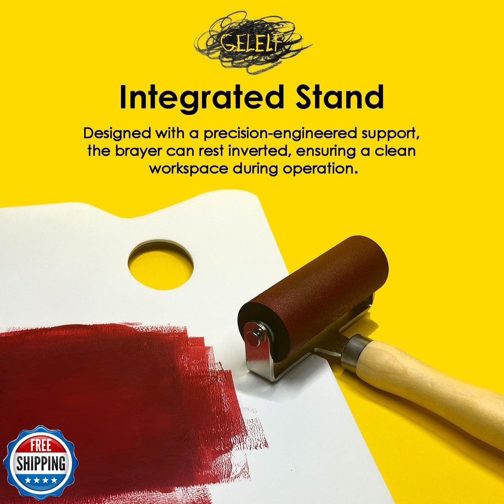 GELELF Smooth Peeling Brayer Roller - Wood Hand Roller Rollers Ink Roller Tap