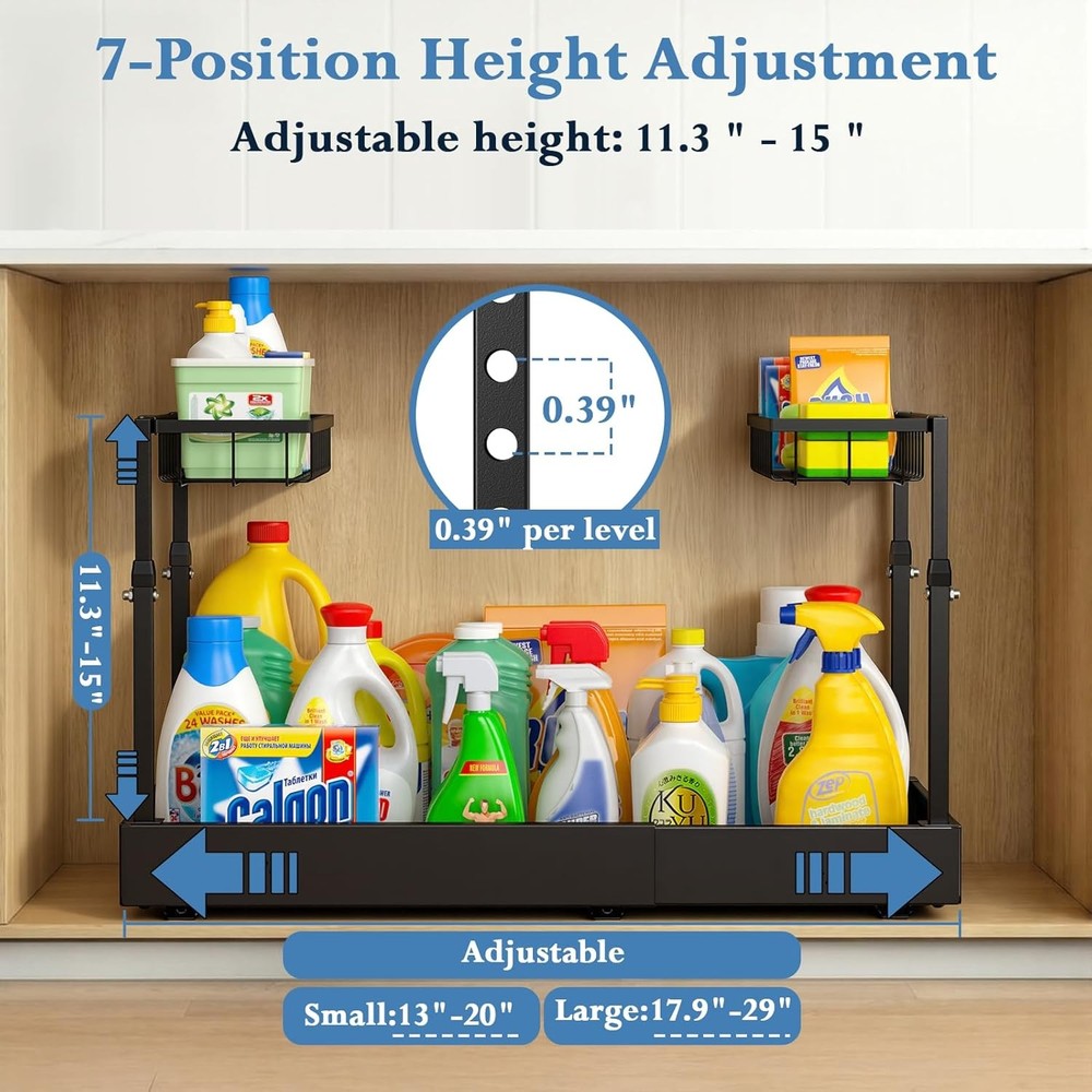 Under Sink Organizer 2 Tier Under the Sink Storage Expandable Adjustable Slide