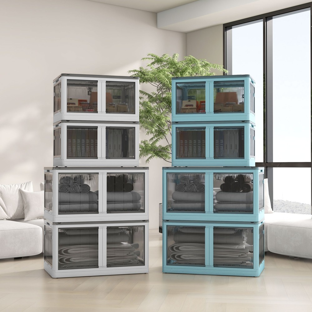 Stackable Storage Bins with Lids, Wheels, and Collapsible, White