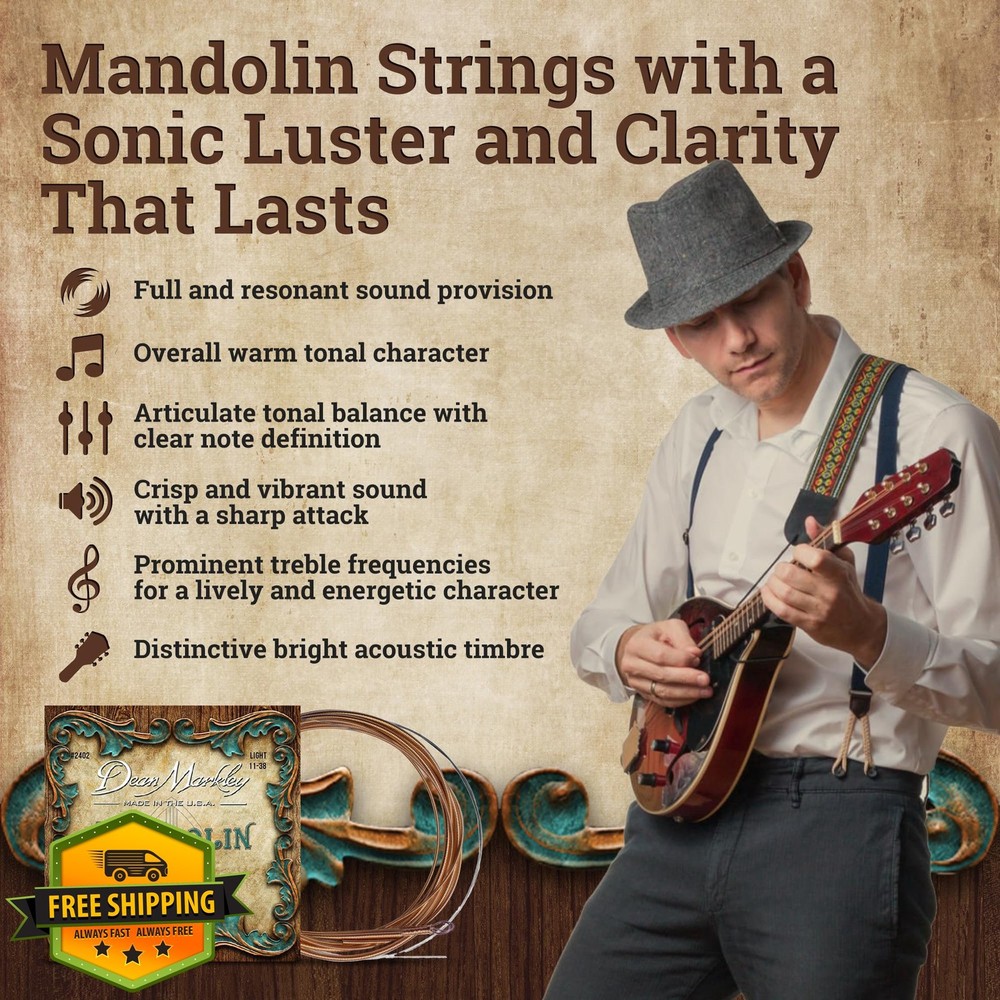 Dean Markley Mandolin Phosphor Bronze Strings 11-38 Light USA Made