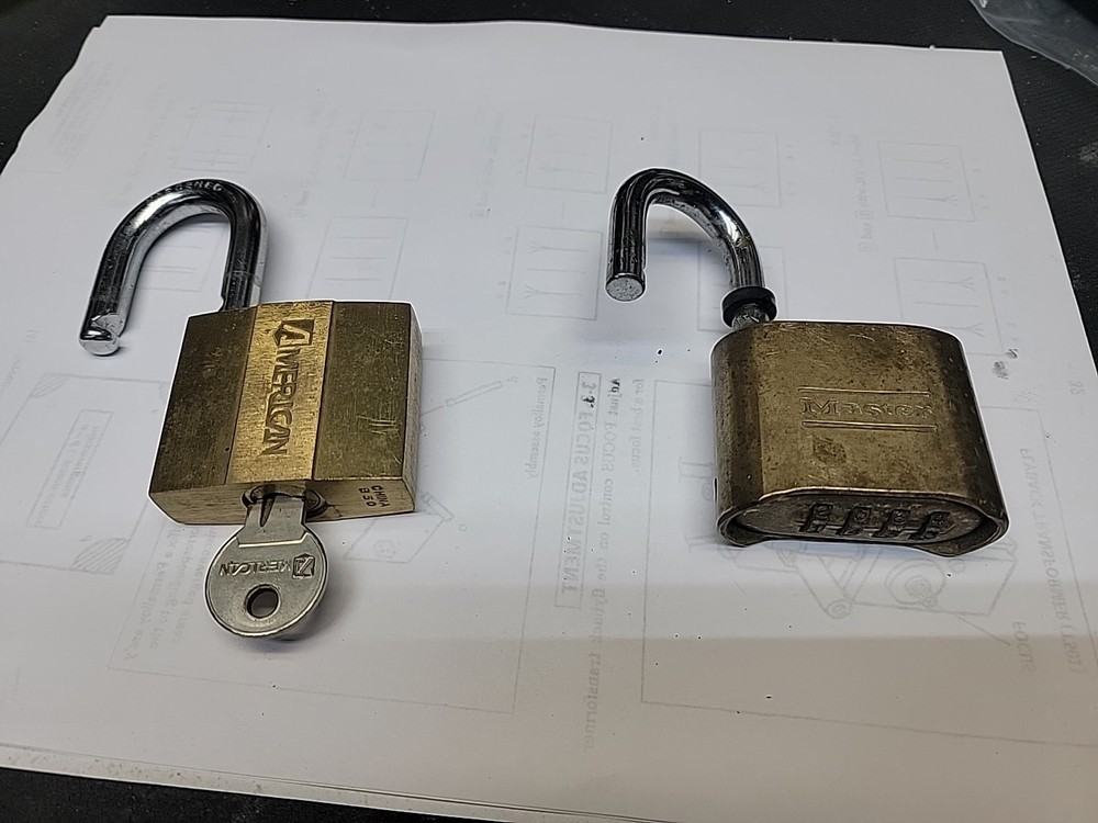 Master Lock Combination Padlock and American key lock.