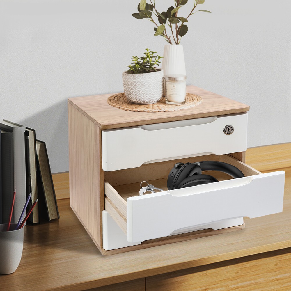 Wooden 3-Tier Desktop Organizer with Locking Drawers for Efficient Storage