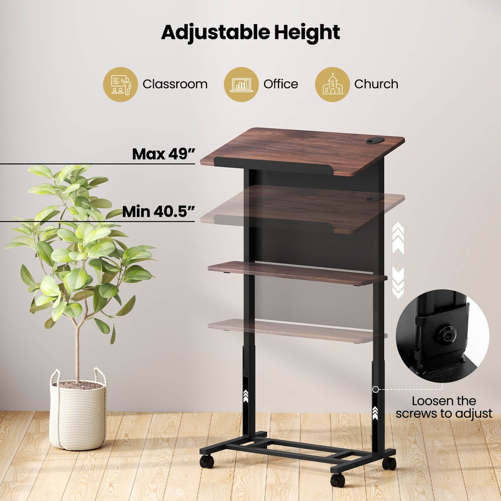 2 PCS Rolling Podium Stand 40.5"-49" Height Adjustable Lectern Table Mobile