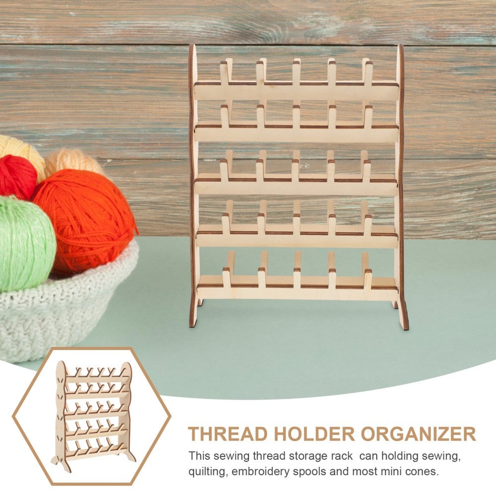 Thread Spool Storage Rack for Sewing Accessories Durable Wooden Design