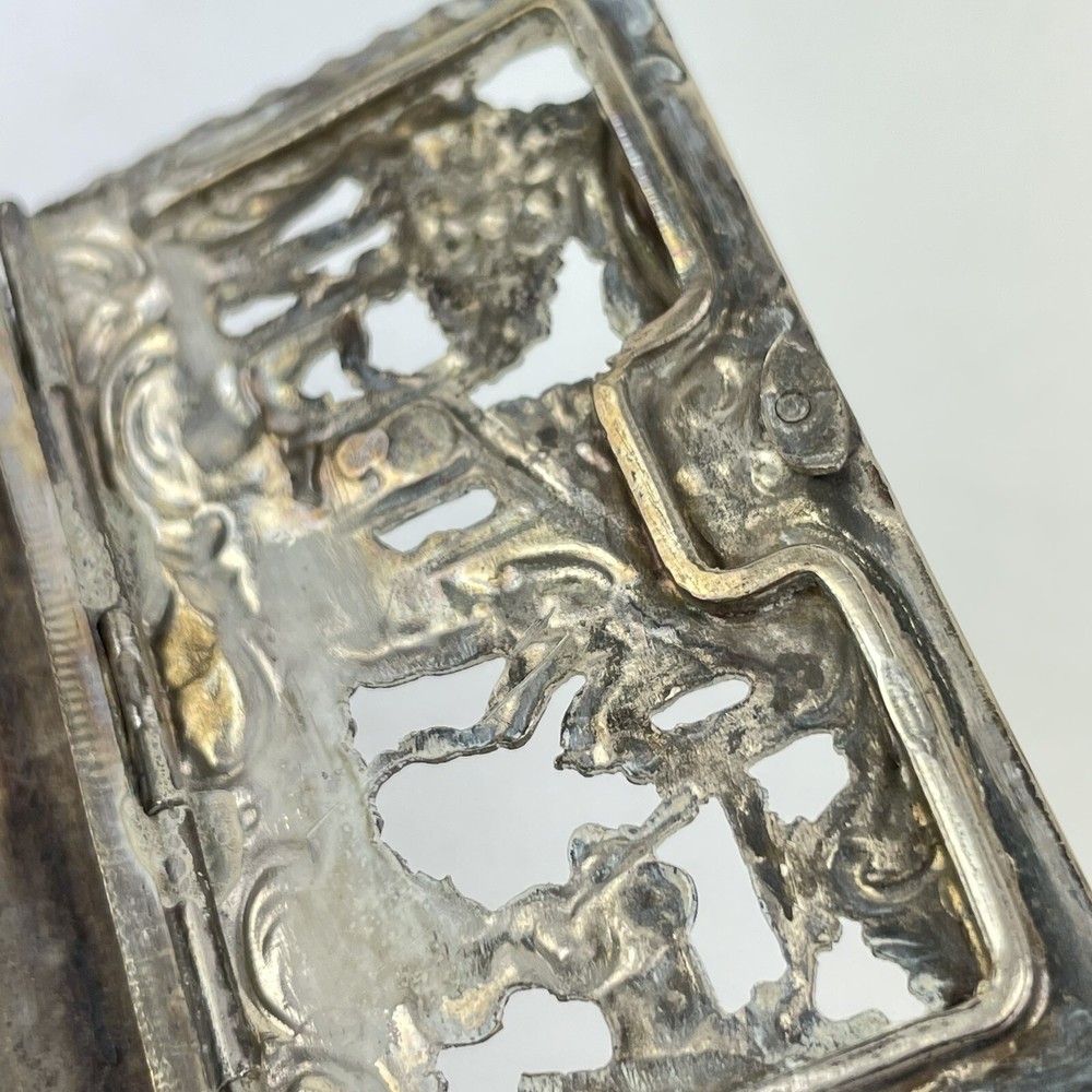 Antique Dutch Solid Silver Novelty Miniature Bureau Pierced Rococo Design 5.7cm