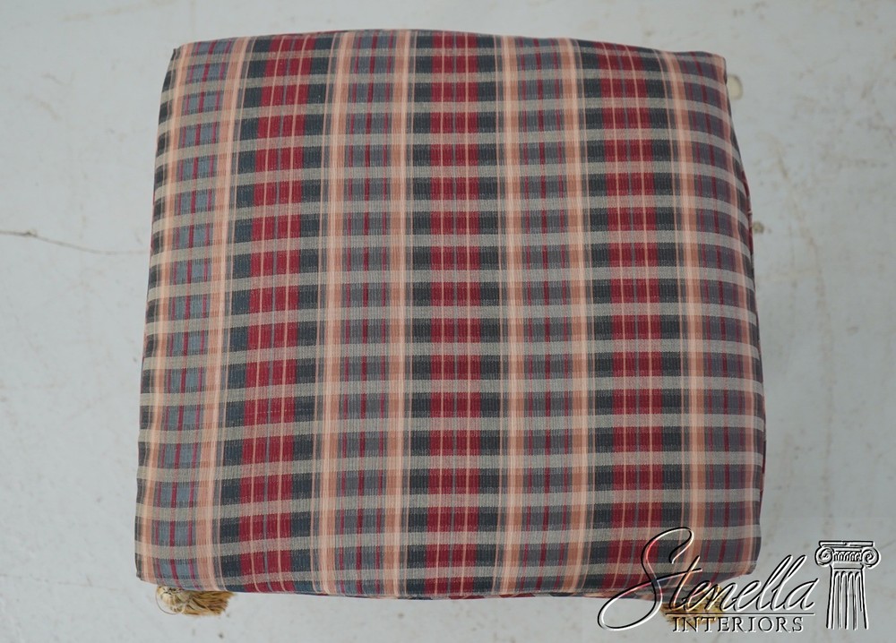 69619: Pair Custom Upholstered Plaid Print Upholstered Square Stools