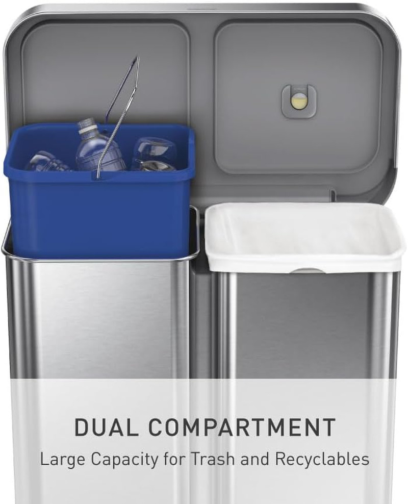 58 Liter / 15.3 Gallon Rectangular Dual Compartment Recycling Step, Brushed Stai