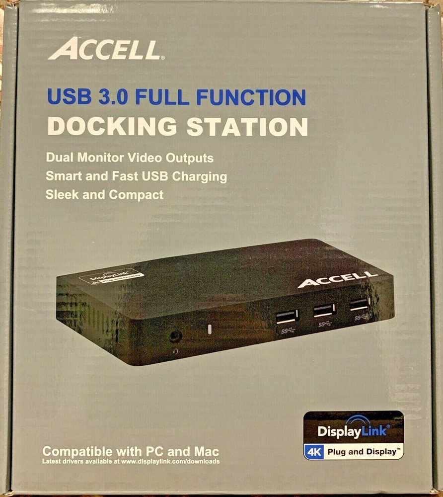 Accell USB 3.0 Full Function Docking Station for PC & Mac 4K Plug and Display
