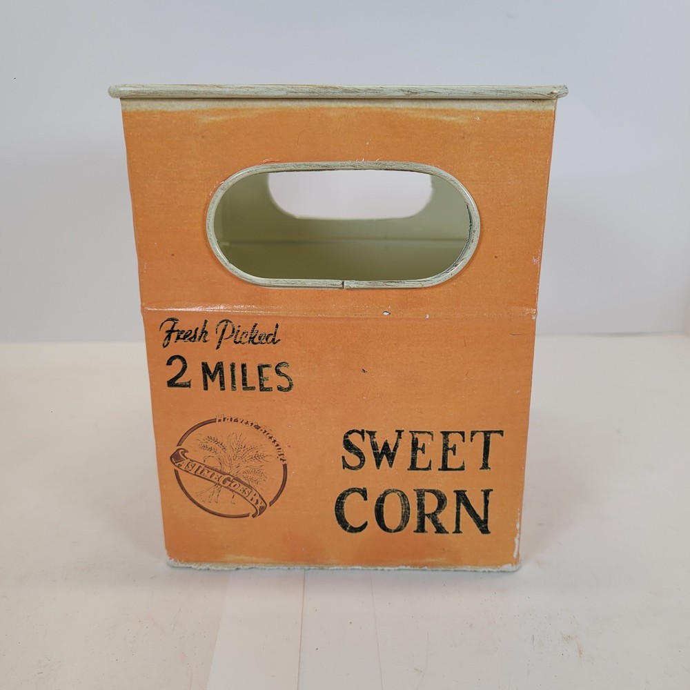Retro Sweet Corn Advertisement Tin Handled Basket