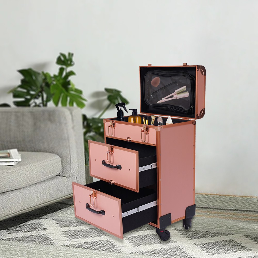 Rolling Makeup Case Train Case for Make-Up Artists Nail Technicians Beauticians