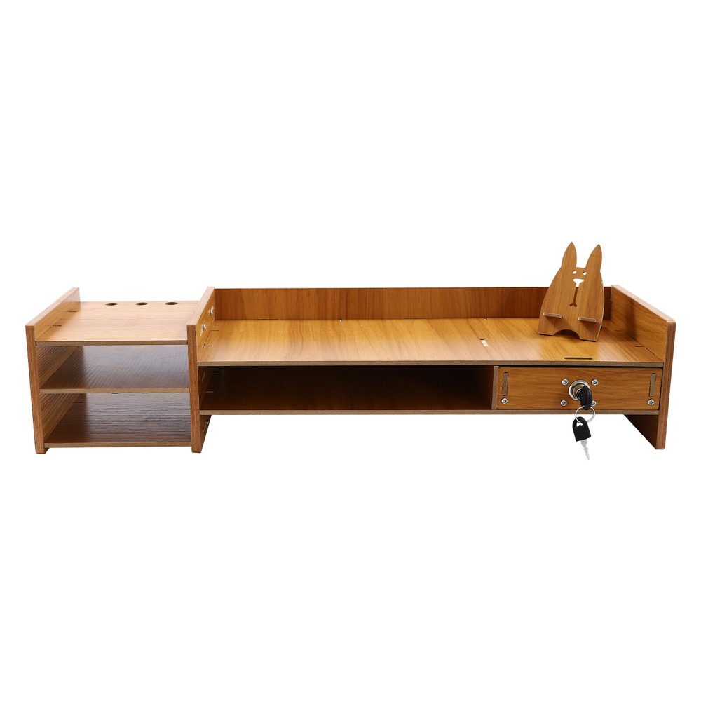 Wood Desk Organizer Home Office Desktop Storage Drawer Computer Holder w/Lock