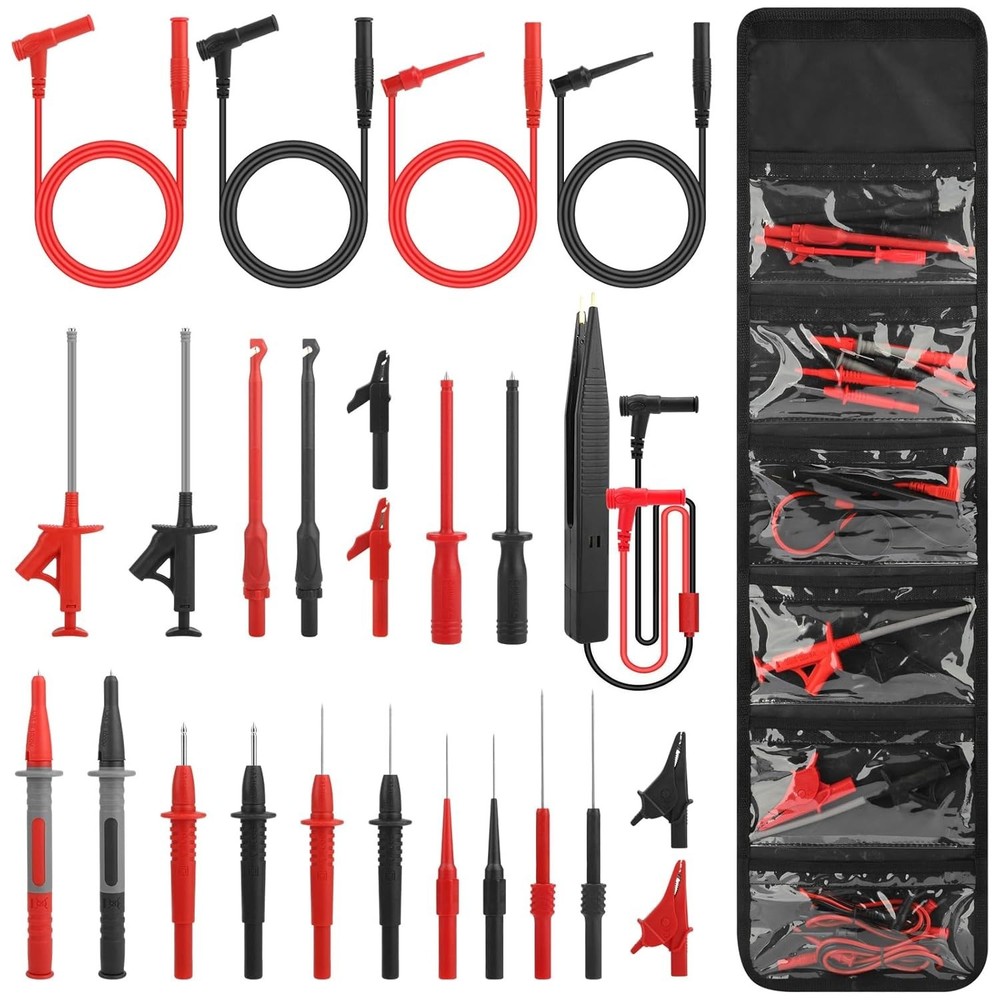 25PCS Multimeter Leads Kit with Replaceable Wire Piercing Probes, Alligator ...