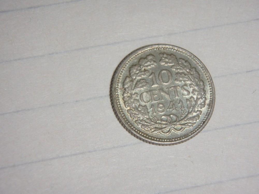 1941 Netherlands 10 Cents Silver Coin