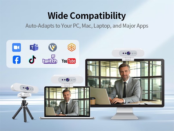 TOALLIN 4K UHD Webcam Windows Hello,Autofocus Web Camera w/ Privacy Shutter NEW