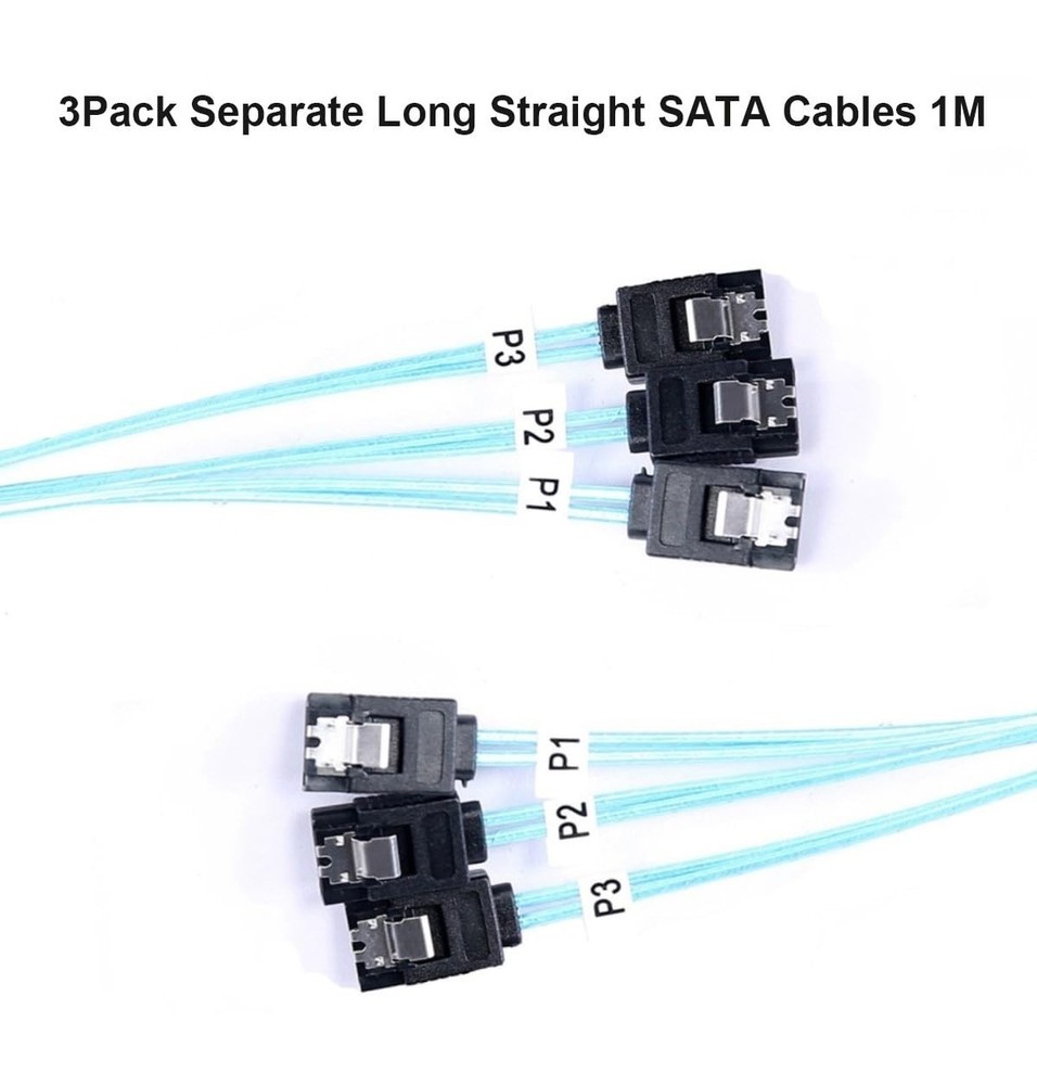 3 Pack Long-SATA-III Cable 1M, Thin Flexible Straight SATA 6Gbps Data Cables ...