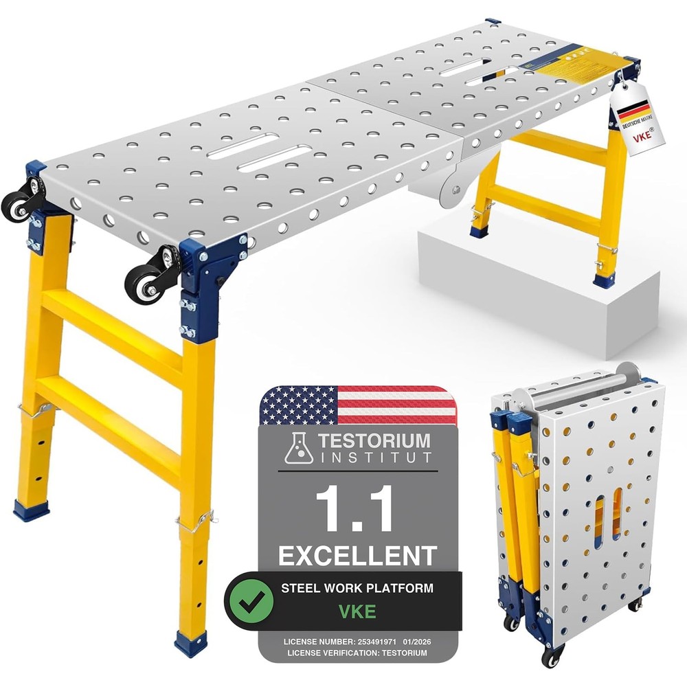 VKE Galvanized Steel Large Work Platform Support 1000 lbs 47"x14", Yellow