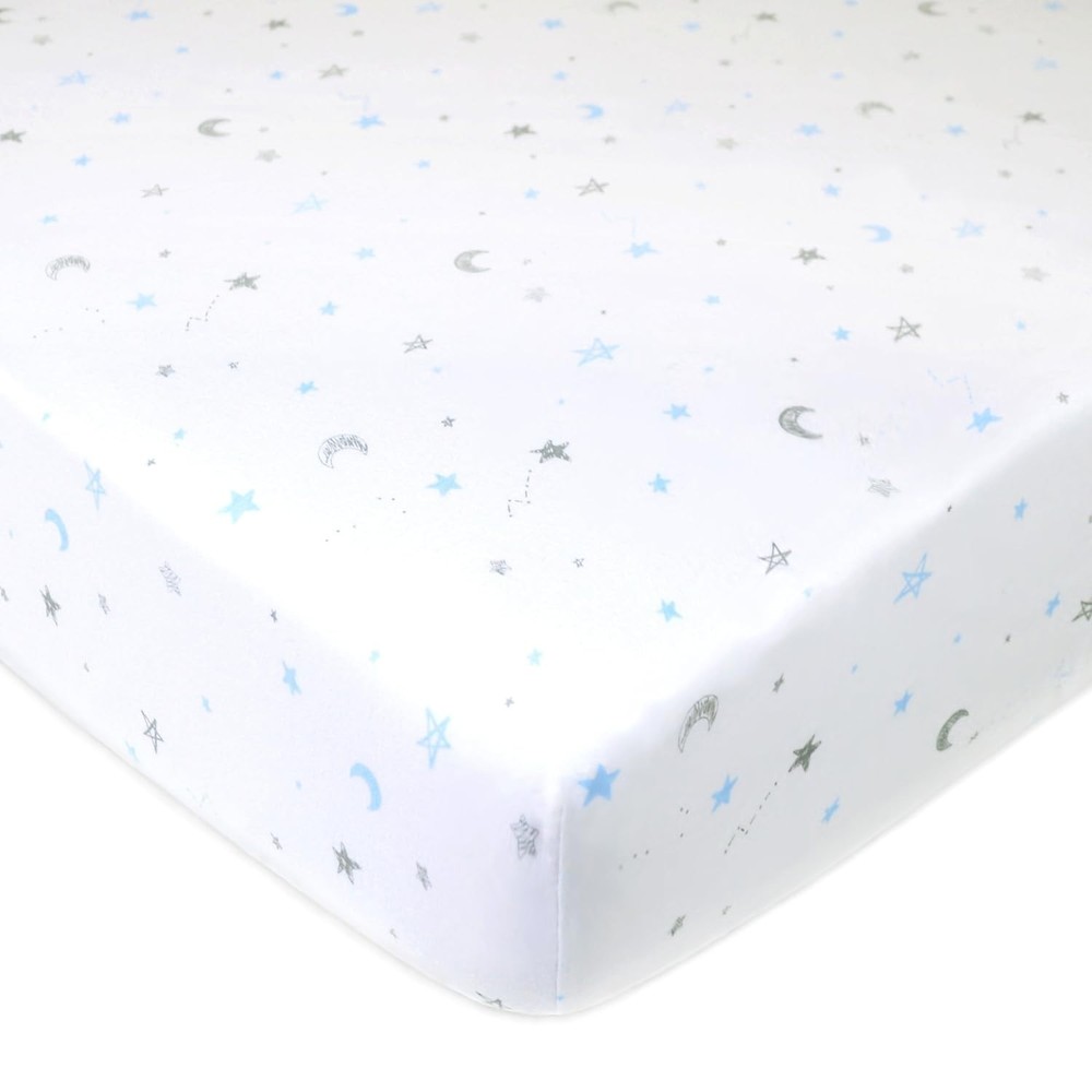 3-Pack Cotton Crib Sheets, Blue Star/Zigzag