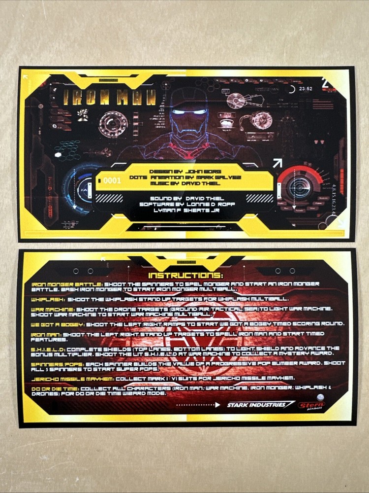 Stern Iron Man Pinball Apron Cards