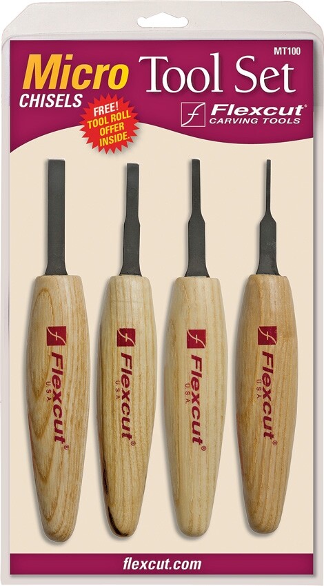 Flexcut Chisel Micro Tool Set, Four micro chisels, # FLEXMT100  &