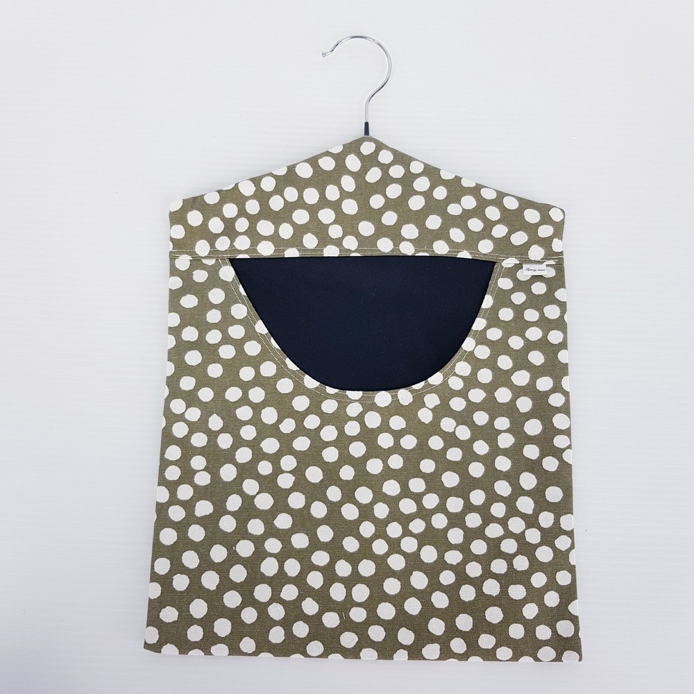 Peg Bag Handmade Khaki & White Spotted Lined Laundry Clothes Peg Holder