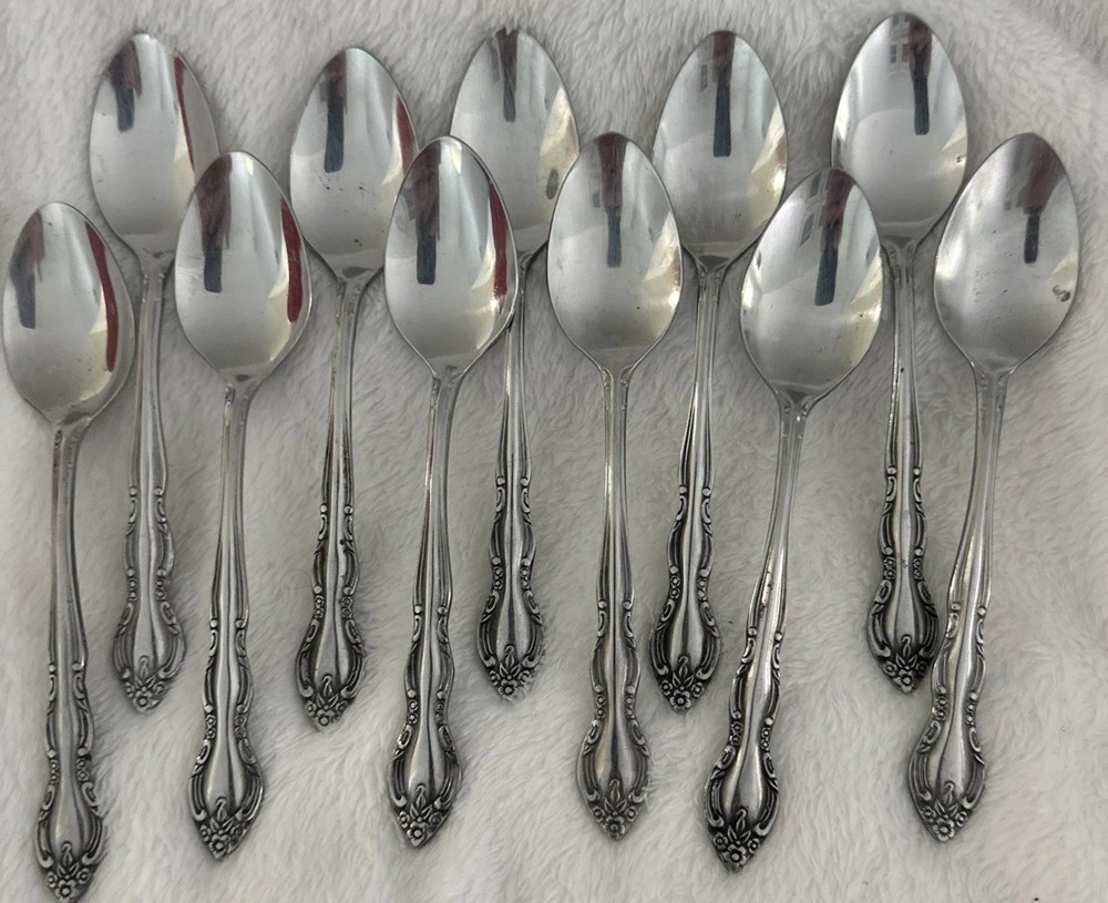 11 Pc Imperial International Fleurette Stainless Flatware Teaspoons Spoons Craft