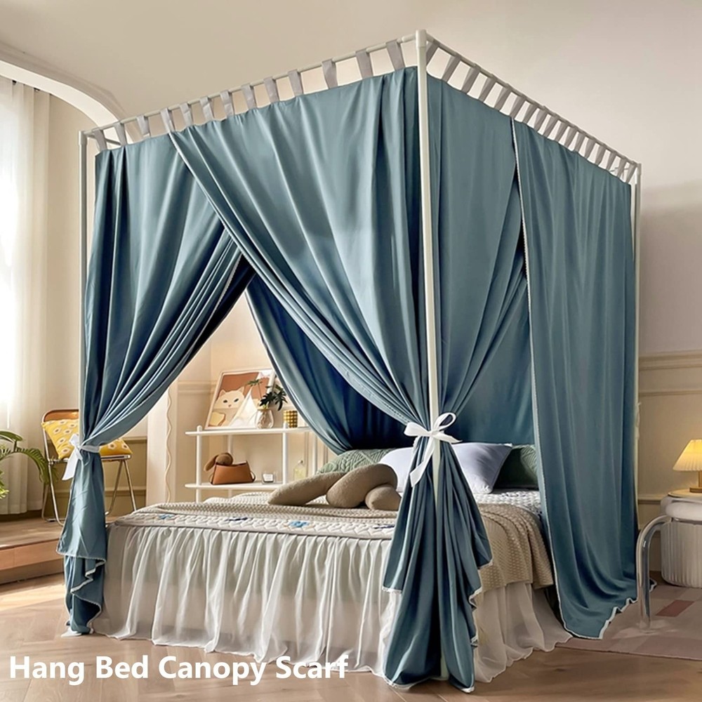 AIKASY Full Size Canopy Bed Frame with Outer Support, Thickened Metal Poles &...