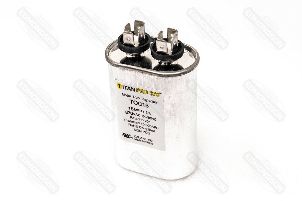 Packard Titan PRO TOC15 Motor Run Capacitor 15 MFD 370 Volt Oval