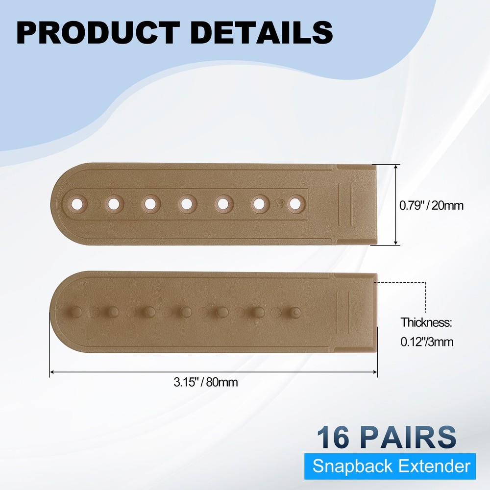 16 Pairs Hat Snap Replacement, Adjustable PE Snapback Cap Strap, Coffee