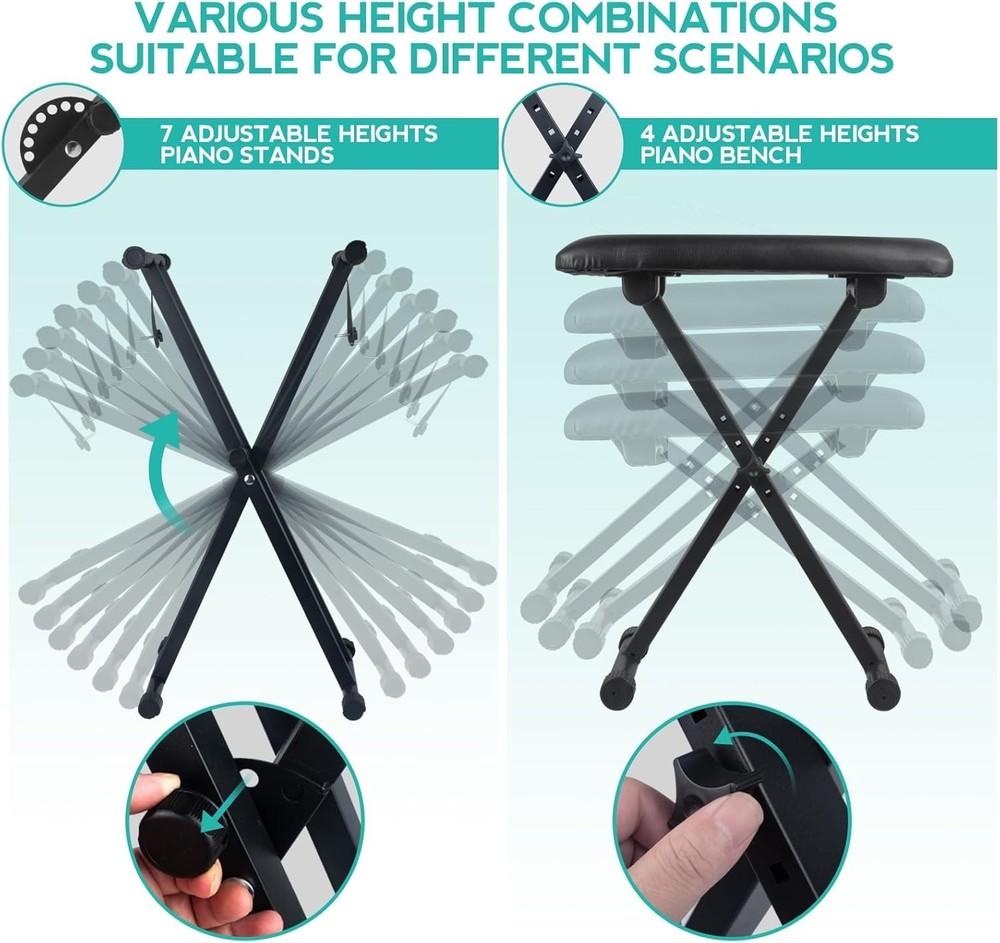 Double X Adjustable Keyboard Stand & Bench Set, Black